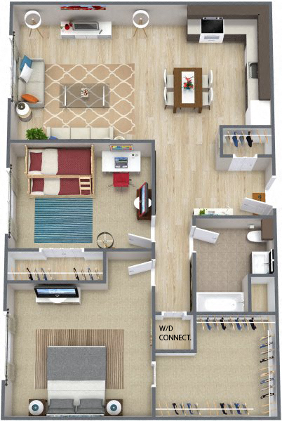 Floor plan for 2 beds, 1 bath, 1362 sqft